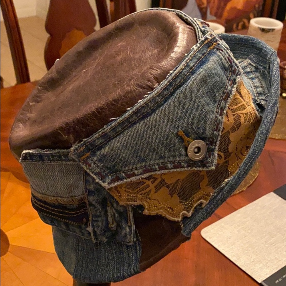Jean hat, leather, lace and zippers!